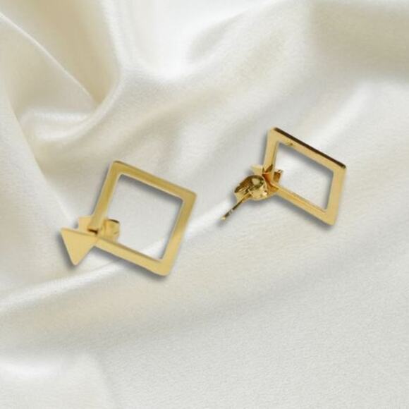 18k Gold Geometric Stud Transformer Earrings Convertible Lightweight Gold NWT - Picture 1 of 15